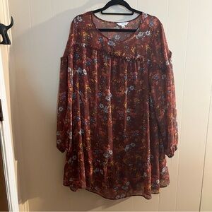 Time and Tru XXXL (22) Burgundy Floral Cottagecore Tiered Boho Dress